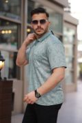 Erkek Yakalı Jakar Baskılı Kısa Kollu T-shirt resmi